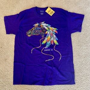 Abstract American Indian Pony Screen Printed Purple T-Shirt NWT